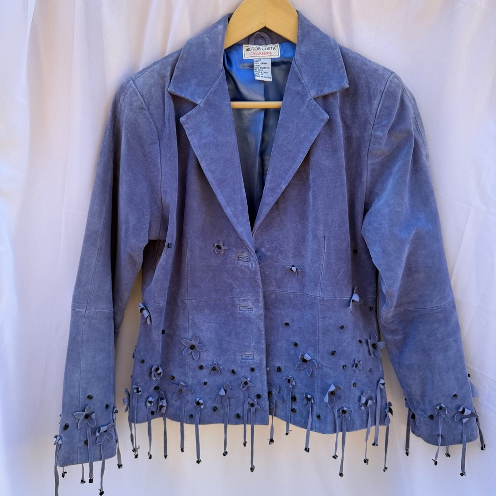 •SOLD• Vintage 90s Victor Costa Lilac Leather Jacket - Picture 4 of 8